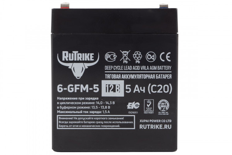 Тяговый гелевый аккумулятор RuTrike 6-GFM-5 (12V5A/H C20) во Владивостоке